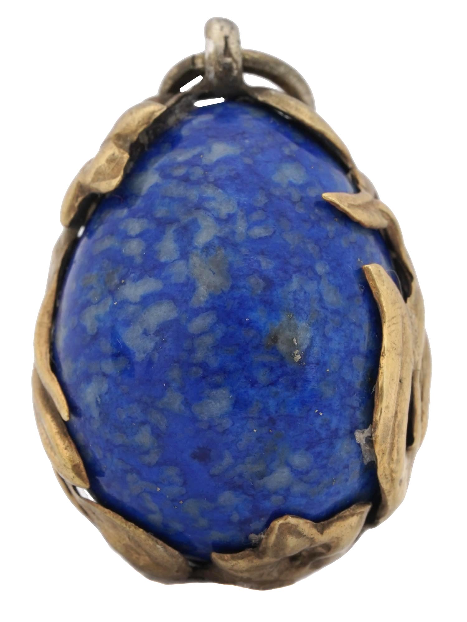 RUSSIAN LAPIS LAZULI AND GILT SILVER EGG PENDANT PIC-1